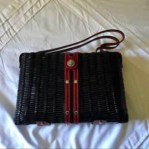 Kate Spade Wicker Basket Bag With Red Leather